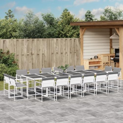Somanki 17-TLG. Garten-Essgruppe mit Kissen Weiß Textilene, Esstisch Mit Stühlen Set, Gartenmöbel Sitzgruppe, Balkon Möbel, Gartenlounge Set, Terrassenmöbel, Balkonmöbel Set - 3295097