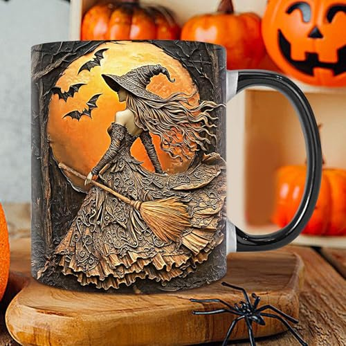 Wunderschöne Halloween-Hexen-Deko-Kaffeetasse, einzigartige Keramik, 350ml