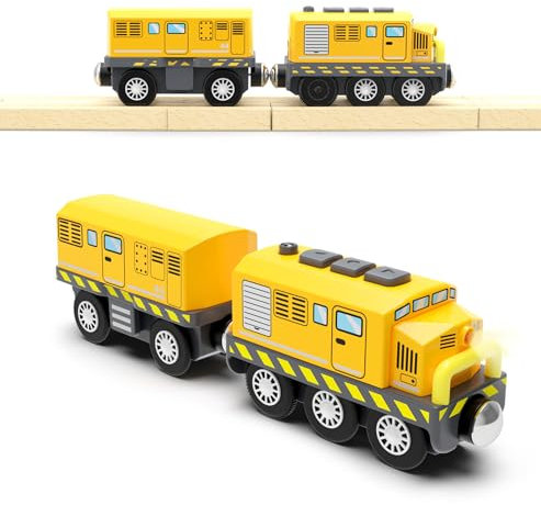 Battery Trains for Wooden Tracks, Motorized Locomotive Train for Kids Electric Train Accessories, Toy Train Set with Magnetic Trains Compatible with Thomas, Brio, Chuggington, Melissa & Doug