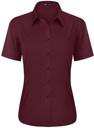 J.VER Basic Bluse Kurzarme Oberteile Blickdichtes Material Sommerbluse Bügelleicht Top für Outdoor Bekleidung Regatta Arbeitsbluse Berufsbekleidung,Burgunderrot,2XL