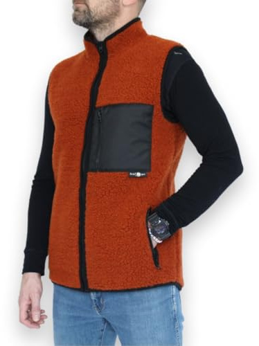 Perfect Wool - Weste Wolle - Merino Weste Damen und Herren - Warm und Weich - für Herbst und Winter, mit Stehkragen, Reißverschluss und Taschen - Orange
