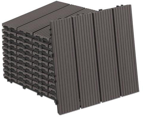 Fiqops Lot de 33 dalles de terrasse WPC - 30 x 30 cm - Dalles de jardin, avec système à clic - Revêtement de sol de balcon, terrasse - Imperméables - Pour 3 m² - Café