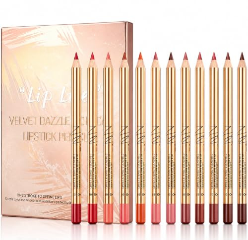 Lip Liner Set, Lipstick Pencil Lip Liners Stain, 12 Colors, Long-Lasting, Creamy High-Pigmented Lip Makeup, Natural Plumping Lip Definer for Stunning Results, Smooth Lips Stain for Women