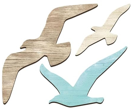 Amosfun Seagull 3Er-Set MöWen Wanddekoration Aus Holz Im Mediterranen Stil – NatüRliche Maritime Wanddeko FüR Wohnzimmer Schlafzimmer Und Esszimmer – Einfache Montage