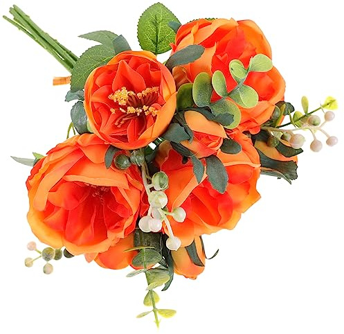 TOPBATHY Ramo de Flores Artificiales de Color Naranja para Decoración de Bodas Hortensias Ramos de Novia para Dama de Honor Decoración del Hogar de Larga Duración