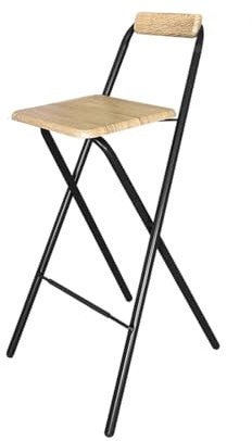 Acomoda Textil – Taburete de Bar Plegable para Cocina, Salón, Comedor y Restaurante. Silla Alta de Metal Estable, Resistente y Cómoda con Respaldo y Reposapiés 47,5x50x98 cm. (Madera)