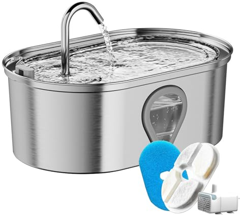 Crevyteg Fontaine à eau pour chat - 3,5 l - Grande fontaine à eau automatique pour chat - Fontaine à eau en acier inoxydable avec pompe super silencieuse, filtre à charbon actif pour chien et autres