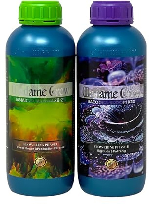 MADAME GROW Jamaican Bloom 28-25 500 ml + Bazooka Bloom K30 500 ml, växtgödsel, växtgödsel, universellt substrat, knoppgödning, blommande gödningsmedel, flytande gödselmedel