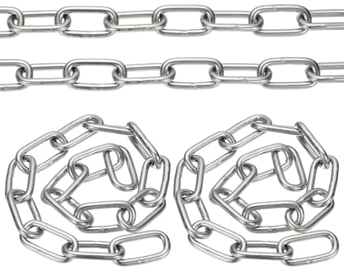 PATIKIL 1.6ft SUS304 Stainless Steel Chain, 2Pcs 5mm Metal Chain Link 0.5 Meter Small Light Duty for Home Outdoor Camping Hanging Pet Plant, Silver