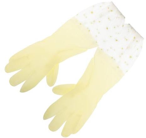 PACKOVE Reusable Non-slip Long Rubber Gloves for Washing Dishes and Household Cleaning Heavy Duty Kitchen Gloves 2 Pairs for Dishwashing and Cooking Use
