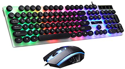DIYEAH Clavier Souris Filaire USB Rétroéclairé Plastique Noir Touches Confortables Portable et Facile à Transporter pour Ordinateur et Tablette en Voyage