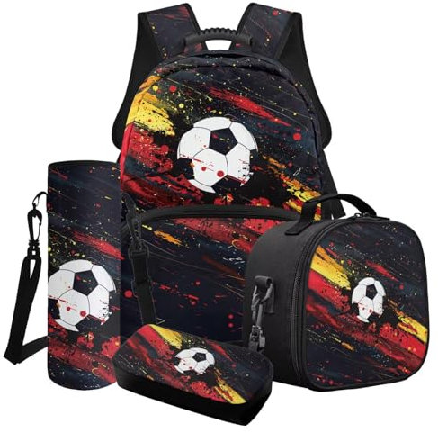 Tevecatos Splatter Paint Football Print Childrens Backpacks for Kids Girls Boys, Capacity Elementary Primary School Bags Bookbags for Kids, with Lunch Bag