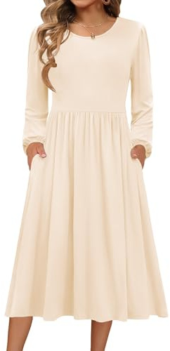 Zeagoo Womens Winter Midi Dress Casual Long Sleeve Dresses Crew Neck Knitted Dresses Ladies Tunic Dress with Pockets