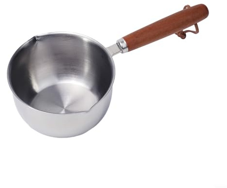 Homeponnew Milchtopf aus Edelstahl mit Holzgriff und hängendem Halter, kleiner Topf für Induktions-, Gas-, Elektroherd, Kochen, Butter, Schmelzen, Schokolade, Erhitzen von Soßen (300 ml)