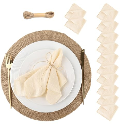 Tovaglioli Stoffa, Set di 12 Tovagliolo di Lino, 42 x 42 cm Tovaglioli di Stoffa Fatti a Mano, Tovaglioli di Piccole Dimensioni Lavabili, Adatti per Cene in Famiglia, Matrimoni, Compleanni, Beige