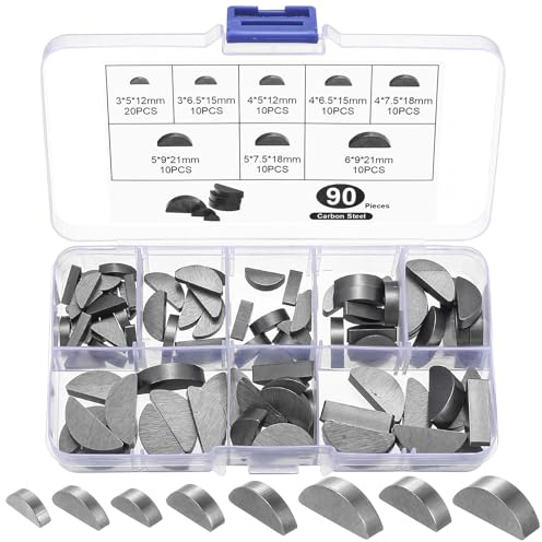 90-delars halvmåne kilspårset, metalliska kilar, halvcirkelformade kilspår för vevaxel, remskiva, svänghjul och mekaniska applikationer (3-4-5-6 mm)