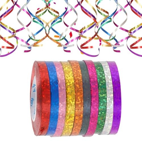 ZORVYN Lot de 10 Rubans Cadeau Pailletés, Serpentins Holographiques pour Décoration Anniversaire, Carnaval, Nouvel An, Mariage & Fête (100 mètres, 10 couleurs)