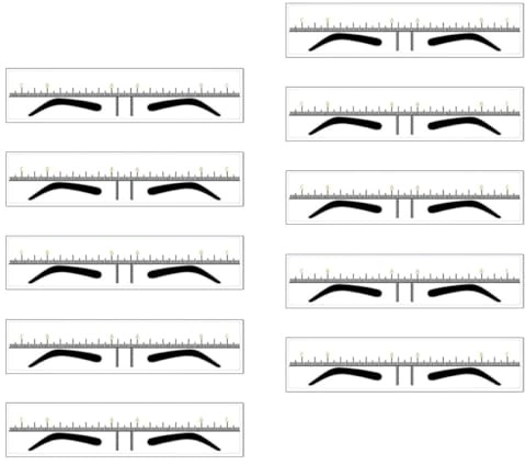 Tofficu Plantillas para Cejas Pvc 10 Piezas, Regla de Medición Amarilla Estrecha, Herramienta Desechable para Diseño y Mapeo de Cejas, Guía Práctica para Maquillaje Simétrico y