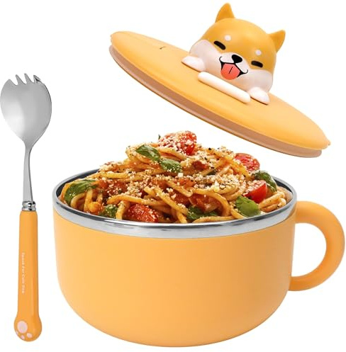 Genérico Cuenco de fideos instantáneos con asas, 1200 ml, con tapa y cuchara, portátil, microondas, para sopa, ramen, albóndigas, ensaladas