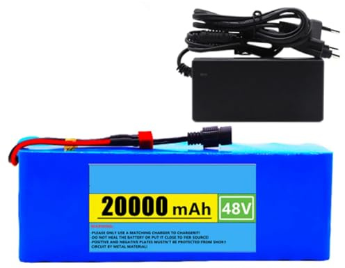 Batería de iones de litio de 48 V, paquete de baterías de litio de 48 V, batería de repuesto de 20 Ah para kit de motor de 0-500 W con cargador. 48V 20Ah,XT30+JST