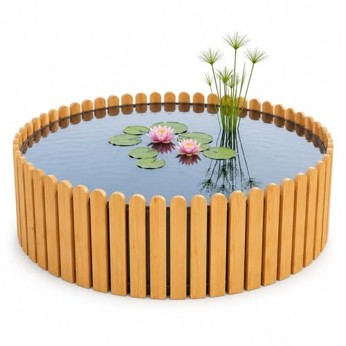 Beckmann Hochteich Lärche Ø 60 x 29 cm 75 L – Holz Terrassenteich, Teichbecken & Fertigteich für den Garten – Winterfestes & langlebiges Komplettset inkl. Teichfolie