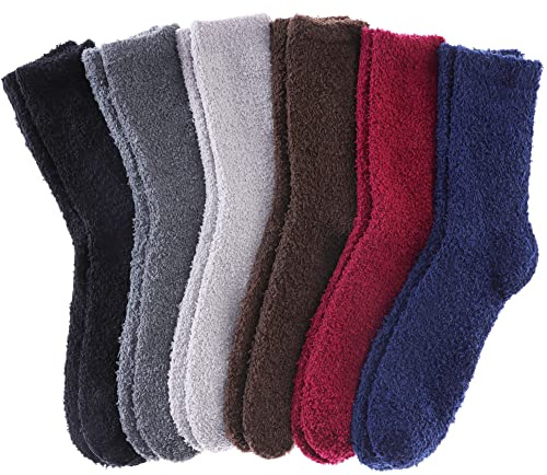 DYW Mens Fuzzy Slipper Socks Super Soft Cozy Fluffy Winter Warm Sleeping Socks (6 pairs Solid colors,Large)
