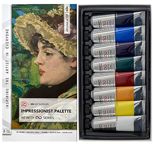 ZenART Set Professionale di Colori ad Olio per pittura - 8 Tubetti da 50 ml – Infinity Series Impressionist Palette per Artisti - Atossici, Resistenti alla Luce, Altamente Pigmentati