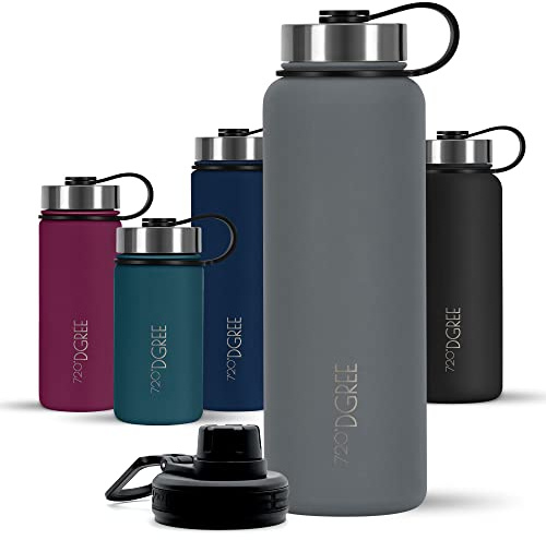 720°DGREE Edelstahl Trinkflasche 710ml “noLimit” - Hält 12h Heiß, 24h Kalt | Auslaufsicher bei Kohlensäure, BPA-Frei - Thermosflasche inkl. Sportdeckel - Ideal für Kinder, Schule, Fitness, Job, Outdoor