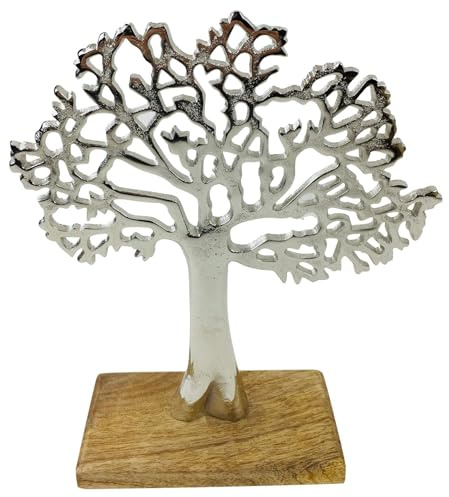 SiL Interiors Aluminium Tree of Life on Wooden Plinth 33cm