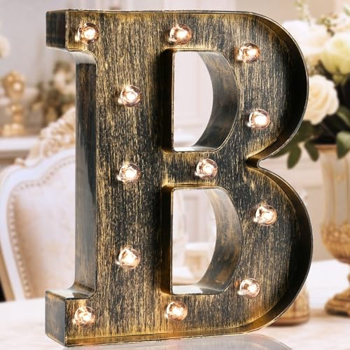 Oycbuzo Golden Black Led Marquee Letter - Industrial, Vintage Style Light Up Alphabet Letter Sign for Cafe Wedding Birthday Party Christmas Lamp Home Bar Initials Decor - B