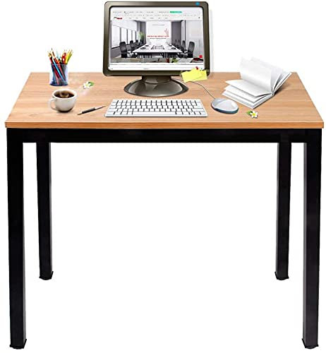 sogesfurniture Kompakt Schreibtisch Computertisch Büromöbel PC Tisch, klein Esstisch Arbeitstisch Bürotisch für PC und Laptop, aus Holz und Metall, 80x40x75cm, Teak&Schwarz BHEU-AC3BB-8040