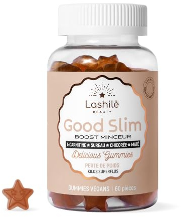 Lashilé Beauty - Gummies Contrôle et perte de poids - Perte du poids Puissant & Silhouette - Good Slim - Complément alimentaire Minceur - L-Carnitine Maté Vit C & B6 - Cure 1 Mois 60 Gummies