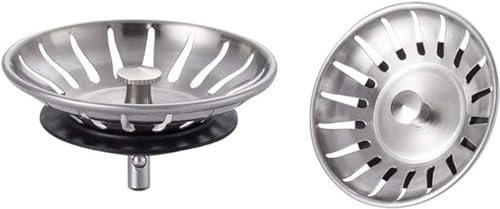 Ibergrif M34351-2, 2 Pièces Bouchon Evier Cuisine INOX - Filtre Evier Universel (Dia: 78MM), Bonde Evier avec 18 Fentes, Grille Evier Antiblocage, Panier pour Evier Vidange Rapide