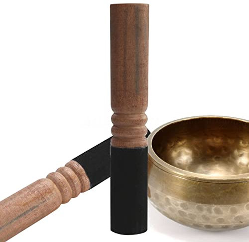Oumefar Klangschale Schläger mit Lederkopf Holzschläger Strikeer Holzstab Artikel für die Heilung Yoga Meditation Klangschale