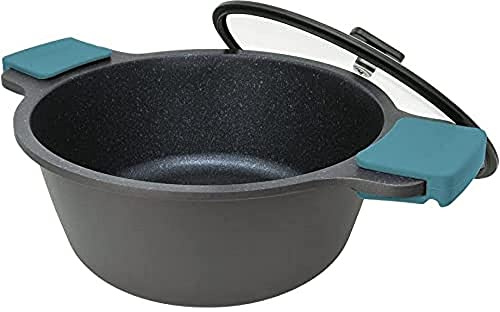 Arcos Serie Thera | Antihaft-Kasserolle | Aluminiumguss | Geeignet für jede Küche | Silikon-Griffe | Energiesparsystem | Spülmaschinenfest | Farbe Schwarz und Blau (32 cm / 9,3L) | Für jede Küche. Silikongriffe, energiesparend, spülmaschinenfest. Serie Thera. Schwarz und Blau.