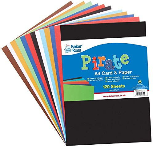 Baker Ross FE210 Piraten Bastelkarton und Bastelpapier - 120 Blatt, DIN A4 Karte und Papier zum Basteln für Kinder und Erwachsene, Piraten