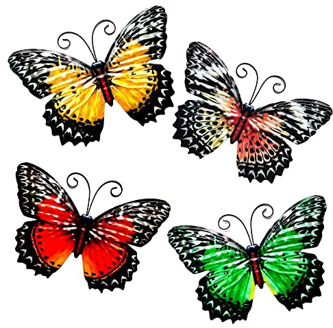 SUNNEKO 4 Stück Schmetterling Wandkunst Dekoration Garten Ornamente Outdoor Indoor Metall Wandkunst Gartenzaun Dekorationen Hof Wandbehang Dekoration Schuppen Wände Zäune Küche Art Deco, Stil E