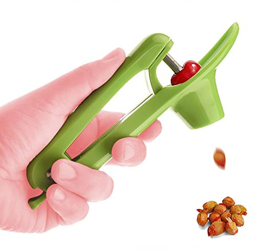 Cherry Pit Remover, Cherry Oliver Seed Remover Tool, Cherry Stoner Pitter Cherry Corer with Space-Saving Lock Design, Suitable for Making Cherry Jam and Cherry Cocktails, Green