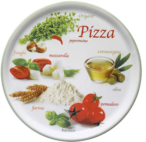 MamboCat Piatto per pizza Napoli Green I Ø 33,8 cm – Grande I Piatto con motivi & scritte I Decorato I per pizza o da posizionare I Porcellana