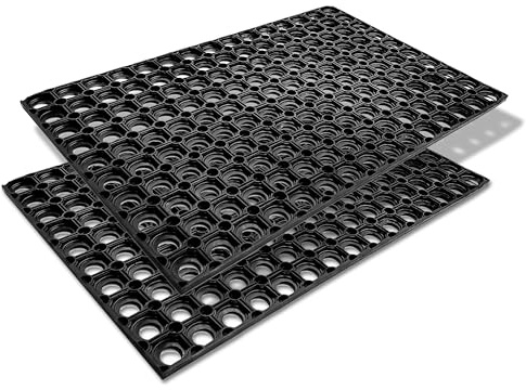 Carpido Paillasson Noir Tapis Caoutchouc - Lot de 2 - Résistant - Extérieur - Anti-salissures - 60x80 cm