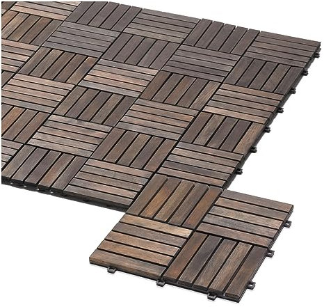 iWerk® – Holzfliesen Akazie 30 x 30 cm | 10er Set Balkonfliesen wetterfest mit EASY KLICKSYSTEM | Robuste Bodenfliesen für Terrasse, Balkon & Garten | Geschmackvoller Bodenbelag | Akazie Espresso