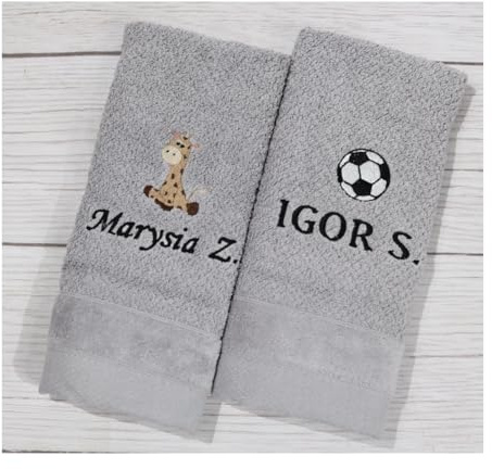 Generisch Personalisierter Kinderhandtuch 30x50 cm mit Name & Motiv – Handtuch für Kindergarten & Kita – Geschenk für Jungen & Mädchen (Grau)