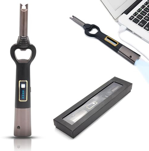 FISHTEC - Briquet électrique 3 en 1, USB, 200 utilisations, LED, décapsuleur, ABS/Zinc, 180 g, Recharge 2h, indicateur Batterie, Barbecue/extérieur