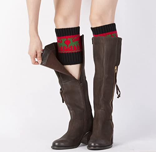 LUMoony 1 Paar Weihnachten Stulpen Beinwärmer Gestrickte Boot Manschetten Topper Socken Stulpen Winter Beinwärmer Legwarmers Strickstulpen Winter Bein Stulpen Damen Gestrickte Beinwärmer