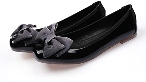 MACHSWON Womens Ballerina Flats Casual Square Toe Bow-Knot Slip ons Memory Foam Dressy Flats Cute Bow Tie Pumps Dolly Shoes