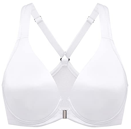 DELIMIRA Women's Front Fastening Bras Plunge Plus Size Underwired Racer Back Unlined T Shirt Bra