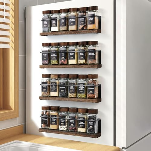 KitHero 4er-Set Stark Magnetisches Gewürzregal-Organisator für Kühlschrank und Mikrowelle, Metall-Kühlschrankablage, Platzsparend für Küchenorganisation und -speicherung, Schwarz
