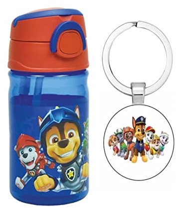 OM SUPPLIES Patrol Characters Reusable Sipper Water Bottle Drink Bottle with built-in handle for Easy Carry School Lunch Kids Childrens 350ml Includes Paw Patrol Keychain (Patrol)
