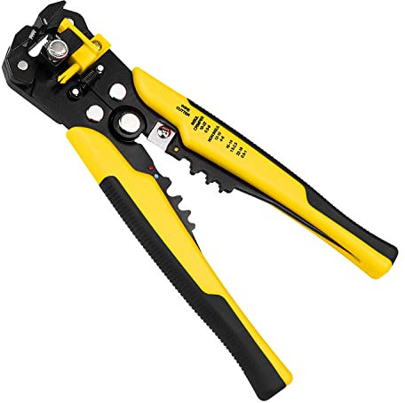 Duogalia Wire Stripper, Wire Cutter for Solid and Stranded AWG Wire, Self-adjusting 8-Inch Automatic Wire Stripper, Stripping 10-24 AWG (Yellow)