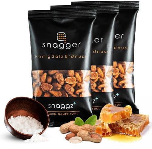 SNAGGER Honig-Salz-Erdnüsse – 300g geröstet & gesalzen | Süß-salziger Erdnuss Snack für Gamer, Partys & Alltag | Crunchy Genuss aus gerösteten Nüssen